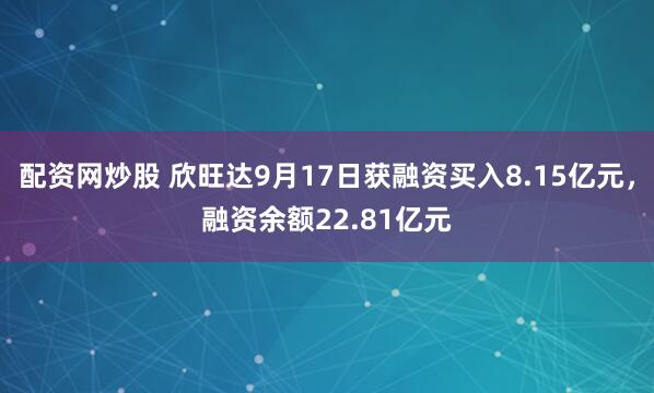 配资网炒股 欣旺达9月17日获融资买入8.15亿元，融资余额22.81亿元